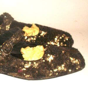 HOME WORK Atelier Gold& Brown Sequined Mary Jane Flats